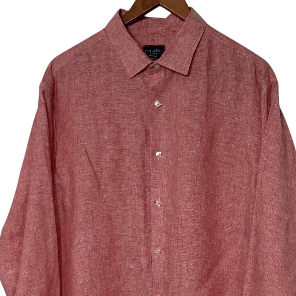 UNTUCKit Shirt Mens XL Coral Linen Button Front Long Sleeve Casual Lightweight